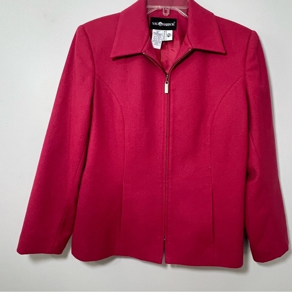 Vintage Pink Wool Cropped Short Jacket Zip Blazer Career Business Preppy Fitted - Picture 5 of 12